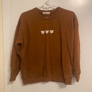 Brown Crewneck Sweater with Bear Design